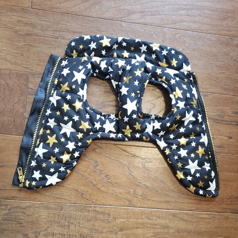 Sz XS, black, gold, and white star vest for cats